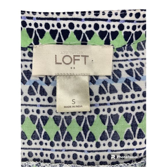 Loft Navy Blue and Green Detailed Argyle Blouse, Size Small - Picture 3 of 3